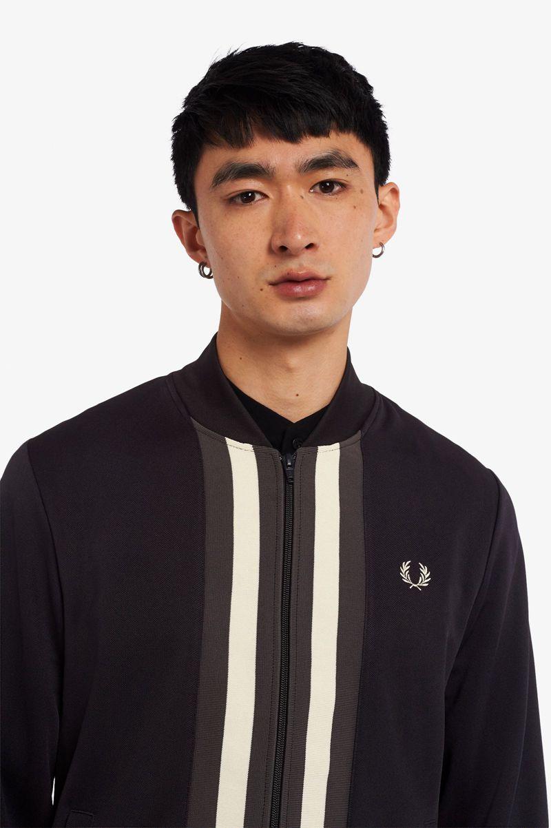 Navy Fred Perry Striped Panel Track Men's Jackets | PH 1254PJJQ